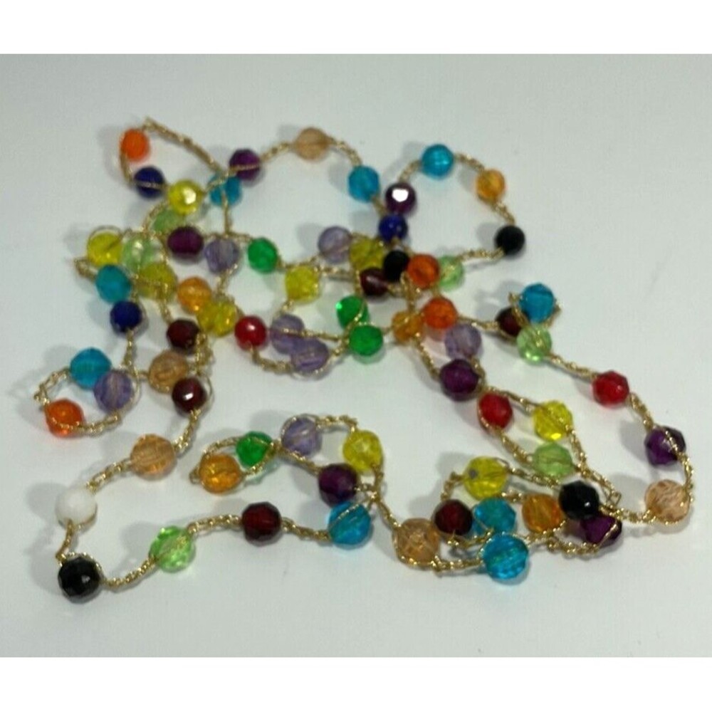 Vintage Necklace Multicolor Station Beads Gold Tone Chain w/ Beads Length 30" - Picture 4 of 7